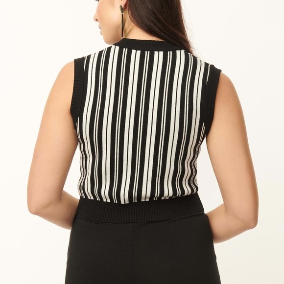 Beetlejuice × Unique Vintage Black & White Stripe Crop Sweater Vest, M/L, NWT - Picture 6 of 12